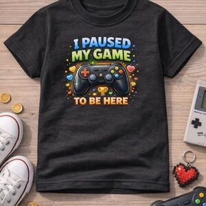 Kids Black 'I Paused My Game To Be Here' Short Sleeve Tee